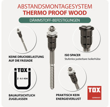 Système de montage à distance Thermo Proof Wood de TOX pour fixations isolantes avec manchon isolant réglable pour montage sans pression.