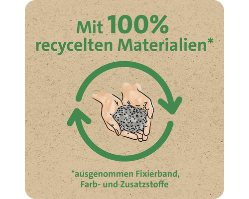 Symbole pour produit composé à 100 pour cent de matériaux recyclés à l exception des bandes de fixation, des colorants et des additifs