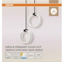 Osram LED Pendelleuchte Circle mit zwei Ringen, 14 Watt, 1600 Lumen, einstellbare Farbtemperatur 3000 bis 6500 Kelvin, inklusive Textilkabel.