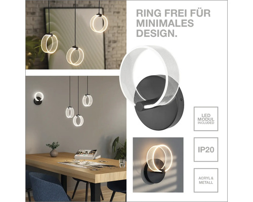 Moderne LED Wandleuchte aus Metall und Acryl mit minimalistischem Ring Design für den Innenbereich inklusive LED Leuchtmittel und Schutzart IP20
