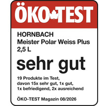 Label Oeko Test tres bien pour peinture murale Hornbach Meister Polar Weiss Plus deux virgule cinq litres