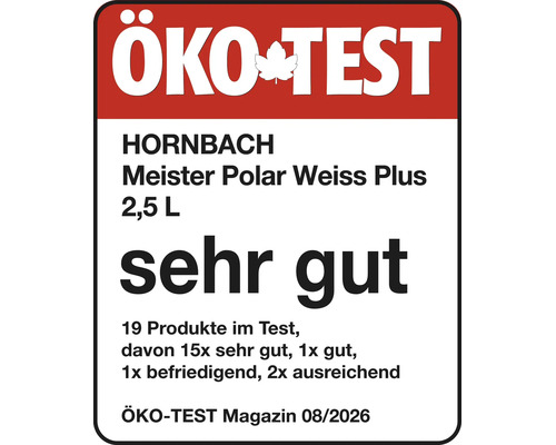 Label Oeko Test tres bien pour peinture murale Hornbach Meister Polar Weiss Plus deux virgule cinq litres