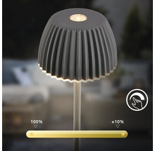 Lampe de table LED dimmable avec abat-jour nervuré et capteur tactile pour un réglage continu de la luminosité de 10 à 100 pour cent.