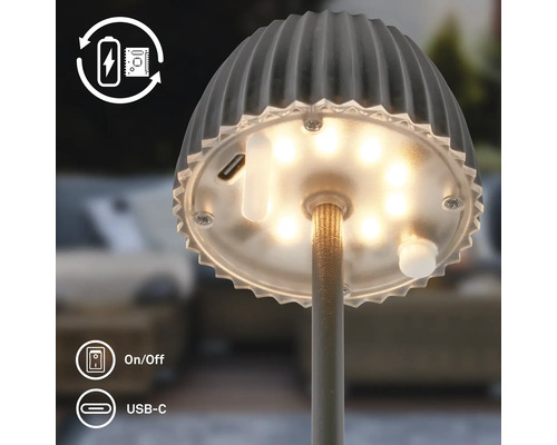 Lampe de table LED à batterie avec connexion USB C, batterie rechargeable intégrée et interrupteur marche arrêt