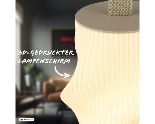 Moderne Hängelampe mit strukturiertem drei D gedrucktem Lampenschirm und Gewebeaufhängung für ein gemütliches Wohnzimmer