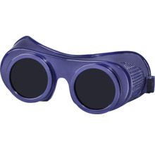 Lunettes de protection pour soudure avec verres ronds teintés et aérations latérales pour une protection oculaire optimale lors du soudage.