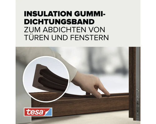 Joint d etancheite en caoutchouc Tesa pour isoler les portes et fenetres lors du montage sur un cadre en bois avec logo Tesa.