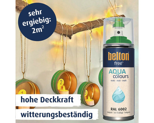 Belton Free Aqua Colours Lackspray in Laubgrün RAL 6002 für 2 Quadratmeter mit hoher Deckkraft und Witterungsbeständigkeit