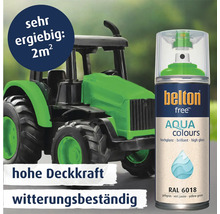 Belton free Aqua Colours Sprühlack in Gelbgrün RAL 6018, hochglänzend, witterungsbeständig für 2 Quadratmeter.