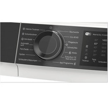 Panneau de commande d une laveuse secheuse avec bouton rotatif pour les programmes et affichage numerique avec symbole Wi-Fi.