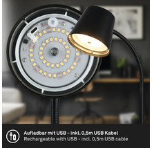 Wiederaufladbare LED Tischleuchte mit USB Anschluss und Schwanenhals, inklusive 0,5 Meter USB Kabel.