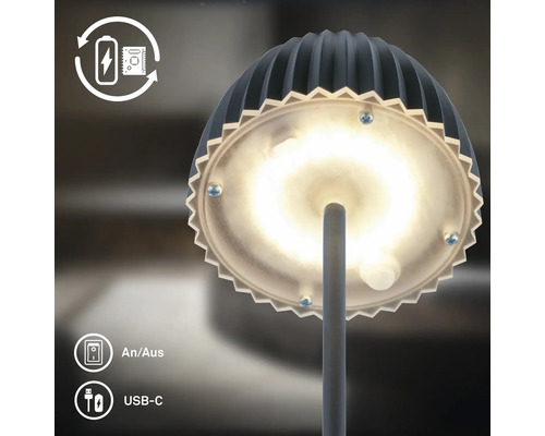 LED Tischleuchte mit Akkubetrieb und USB C Anschluss sowie Ein Aus Schalter
