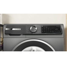 Panneau de commande d'un lave-linge séchant Bosch Série 6 avec bouton rotatif et affichage numérique.