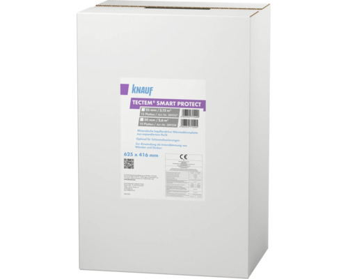 Panneau isolant intérieur minéral à capillarité active Knauf Tectem Smart Protect en carton pour isolation de murs et plafonds