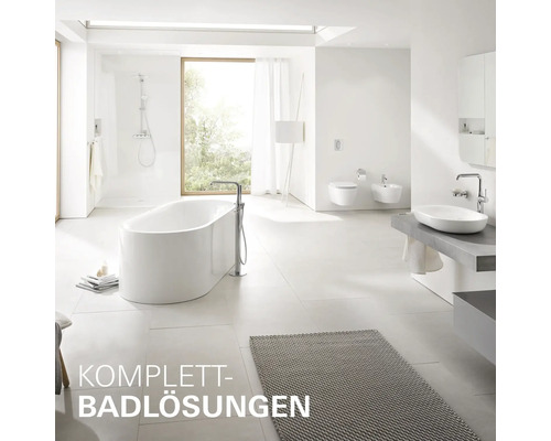 Salle de bains lumineuse et spacieuse avec baignoire îlot, lavabo, toilettes suspendues, bidet et douche, au design moderne.