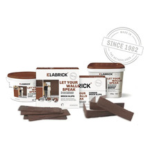 Kit de plaquettes de parement Elabrick avec mortier adhésif, primaire, plaquettes d'angle et plaquettes plates pour revêtement mural.