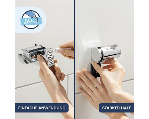 Instructions de montage pour support de douche avec fixation par collage pour une pose murale facile sans perçage.
