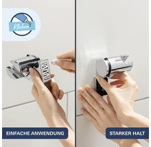 Instructions de montage pour support de douche avec fixation par collage pour une pose murale facile sans perçage.