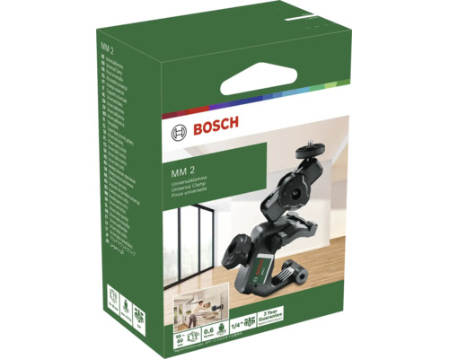 Bosch MM 2 Universalklemme für Kreuzlinienlaser in Verkaufsverpackung mit drei Jahren Garantie.