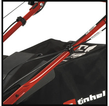 Vue détaillée du guidon avec fixation de câble et bac de ramassage d un Einhell tondeuse à gazon