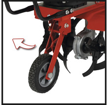 Roue de transport pour motobineuse avec support rouge et profil de pneu
