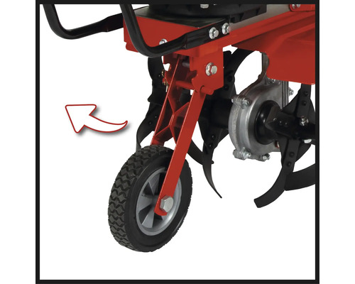 Roue de transport pour motobineuse avec support rouge et profil de pneu