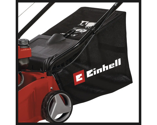 Grasfangkorb eines Einhell Rasenmähers mit Logo