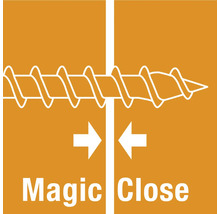 Symbole pour la technologie Magic Close avec vis tirant deux composants ensemble