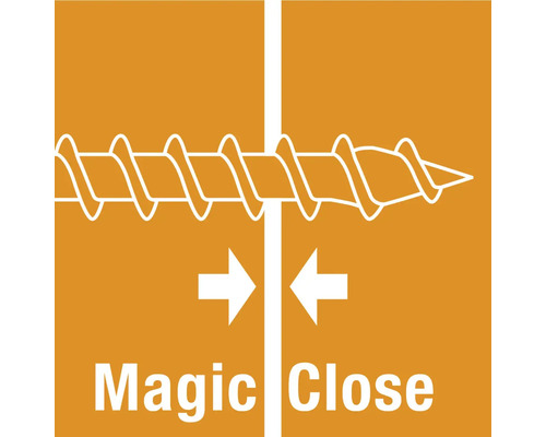 Symbole pour la technologie Magic Close avec vis tirant deux composants ensemble