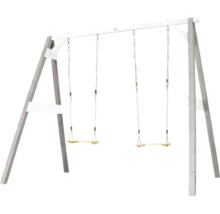 Balançoire double en bois avec deux sièges et pieds stables pour le jardin