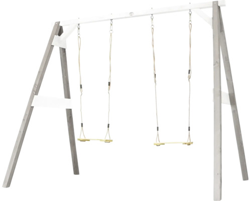 Balançoire double en bois avec deux sièges et pieds stables pour le jardin