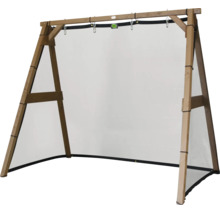 Portique de balançoire en bois avec un filet de balançoire rectangulaire suspendu