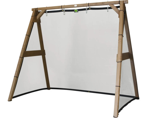 Portique de balançoire en bois avec un filet de balançoire rectangulaire suspendu