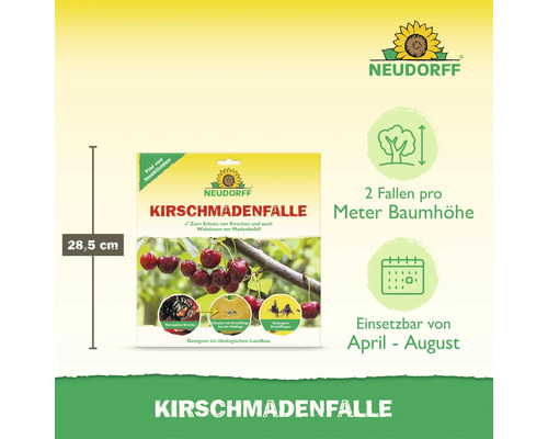 Neudorff Kirschmadenfalle zur Bekämpfung von Kirschfruchtfliegen, 28,5 cm, insektizidfrei, geeignet für Bio-Anbau, Anwendung von April bis August.