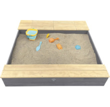 Bac à sable carré en bois avec banc et jouets de sable