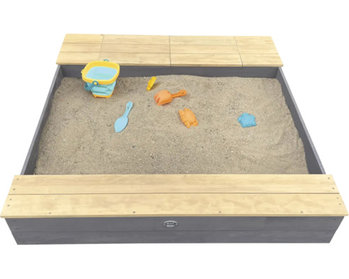 Bac à sable carré en bois avec banc et jouets de sable