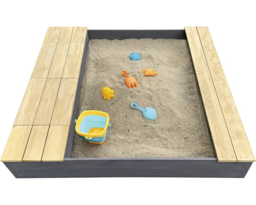Bac à sable en bois avec banc et jouets de sable