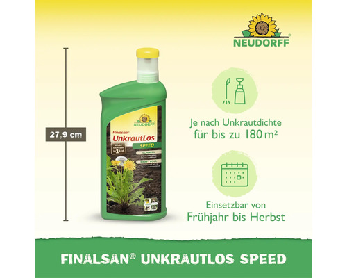 Neudorff Finalsan UnkrautLos Speed Unkrautvernichter in der 27,9 Zentimeter hohen Flasche für bis zu 180 Quadratmeter von Frühjahr bis Herbst.