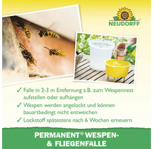 Neudorff Permanent Wespen und Fliegenfalle mit Anwendungshinweisen und Produktbildern zur Wespenbekämpfung im Garten.