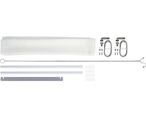 Composants pour un store anti-insectes avec tissu, rails de guidage, dispositif d''enroulement et matériel de fixation