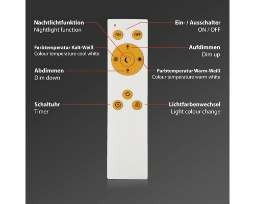 Télécommande pour éclairage avec fonctions de veilleuse, température de couleur, variateur, minuterie et changement de couleur de la lumière