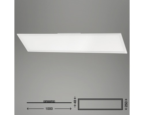 Plafonnier LED rectangulaire mesurant 1000 x 250 millimètres et d'une épaisseur de 48 millimètres.