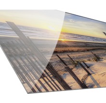 Image en verre acrylique avec motif de plage au coucher du soleil