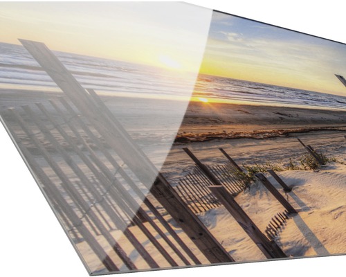 Acrylglasbild mit Strandmotiv bei Sonnenuntergang