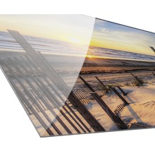 Image en verre acrylique avec un motif de plage au coucher du soleil