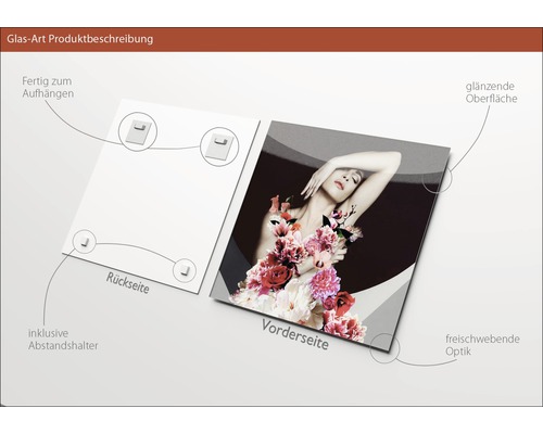 Glasbild mit Motivdruck, inklusive Wandhalterung, glänzende Oberfläche