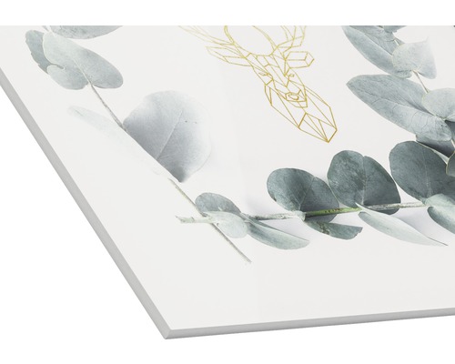 Image décorative avec motif de cerf géométrique et branches d''eucalyptus
