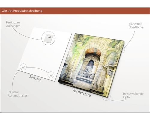 Glasbild mit glänzender Oberfläche, inklusive Abstandshalter zur Wandmontage