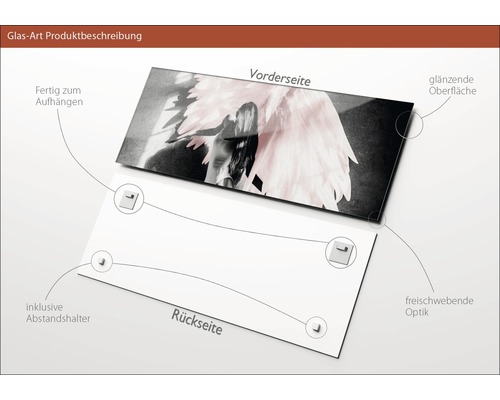 Glasbild mit glänzender Oberfläche, inklusive Abstandshalter zur Wandmontage
