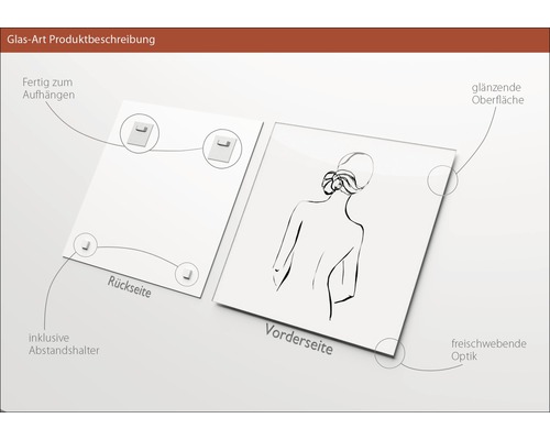 Glasbild mit Aufhängung und Abstandshalter inklusive, glänzende Oberfläche und schwebende Optik